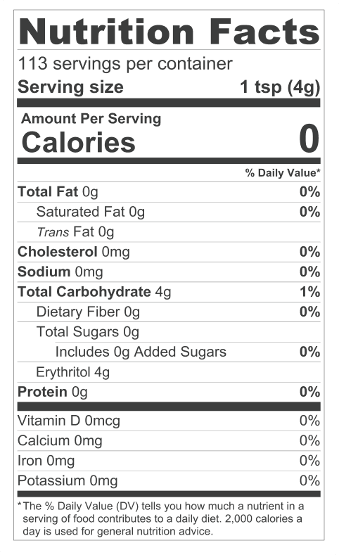 keto sweetener nutrition label