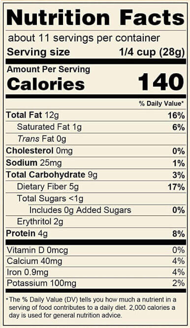 keto granola nutrition label
